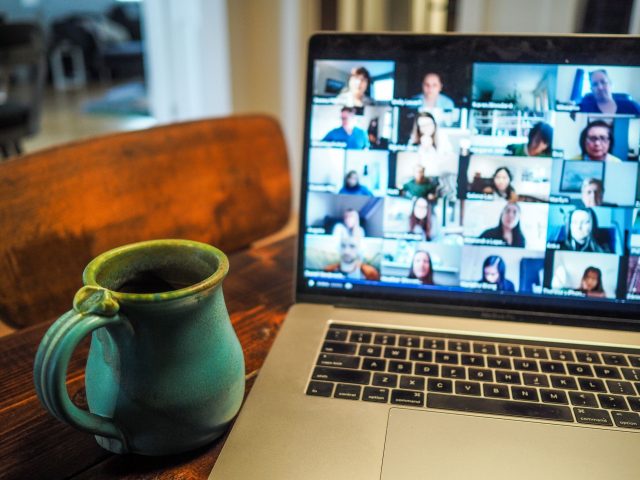 laptop with an ongoing remote meeting